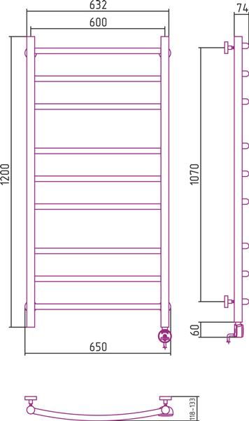 Полотенцесушитель электрический Сунержа Галант 120x60 R