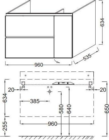 Тумба под раковину 95 см Jacob Delafon Soprano EB1331-E15 чёрный