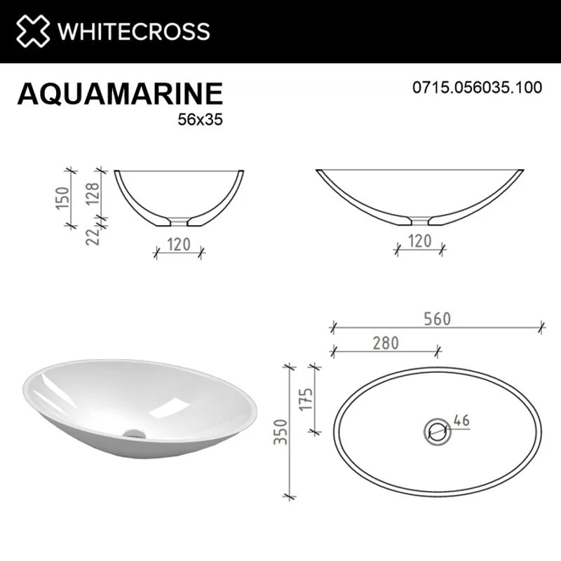 Раковина накладная Whitecross Aquamarine 0715.056035.100 белый