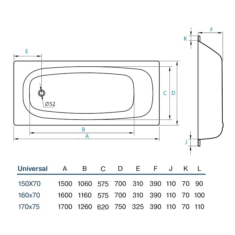 Стальная ванна Koller Pool Universal B75HAH00E белый