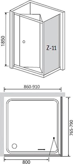 Душевой уголок RGW Classic CL-41 (860-910)x800x1850 профиль хром, стекло чистое