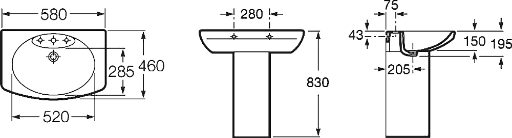 Раковина 58 см Roca Dama Senso 327512000