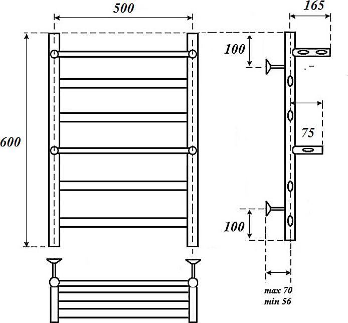 Полотенцесушитель электрический Point Артемида PN14156PE П4 500x600 c 2 полками, хром