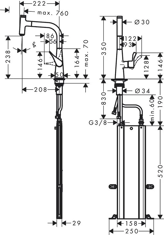 Смеситель для кухни Hansgrohe Metris Select 73802800 серый