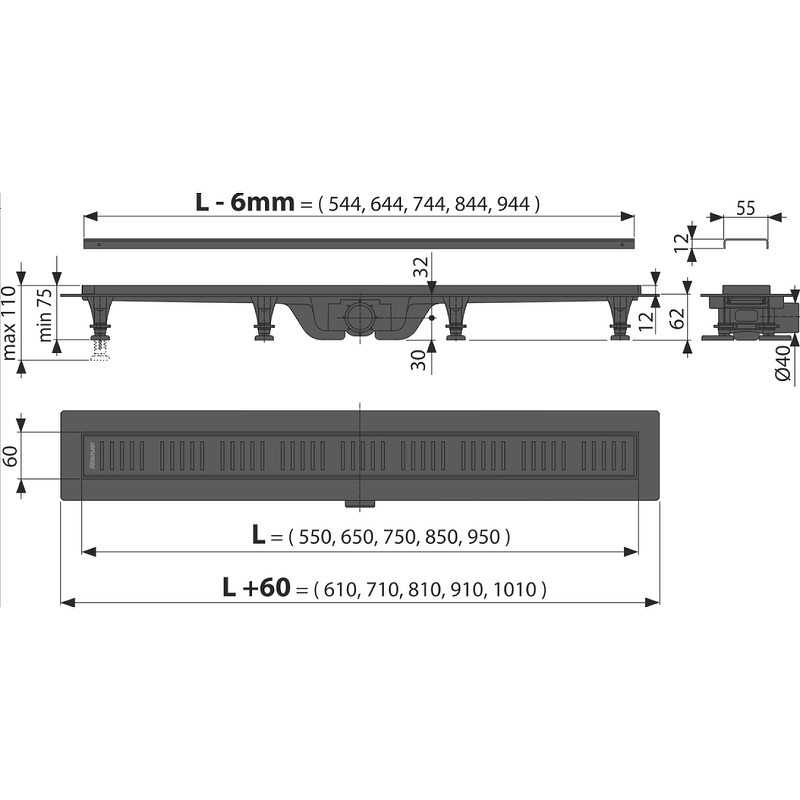 Душевой лоток AlcaPlast AG101101650 с решеткой