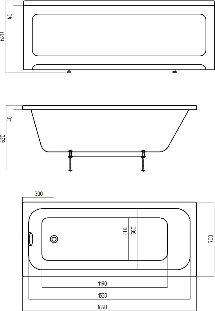 Акриловая ванна Aquatek Мия 165х70 см EFVA165, белый