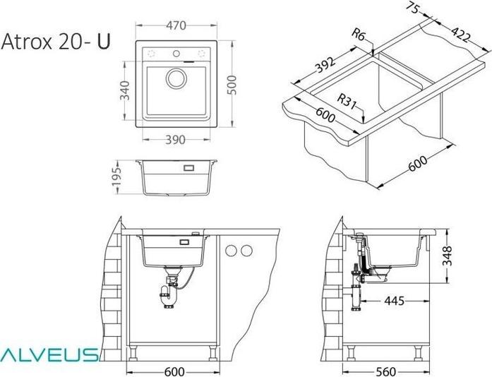 Кухонная мойка Alveus Atrox 20 Granital 1131989 concrete