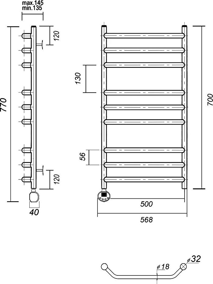 Полотенцесушитель электрический Domoterm Лаура П9 50x70 золото L