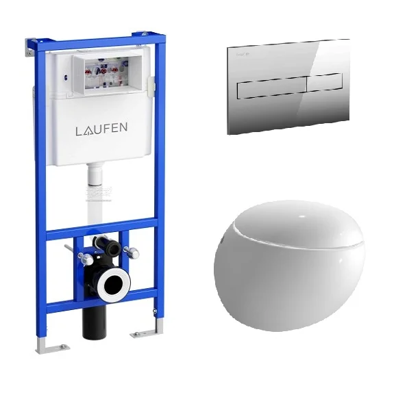 Инсталляция Laufen с унитазом Laufen Alessi One 8.2097.6.400.000.1, сиденье микролифт клавиша хром, комплект