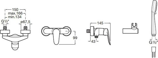 Смеситель для душа Roca Atlas 5A2090C00, с ручным душем Stella