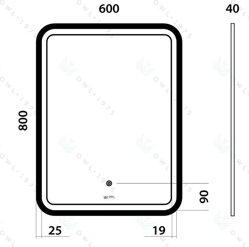 Зеркало Owl 1975 Langas 60 OWLM200305 с подсветкой и сенсорным выключателем, черный