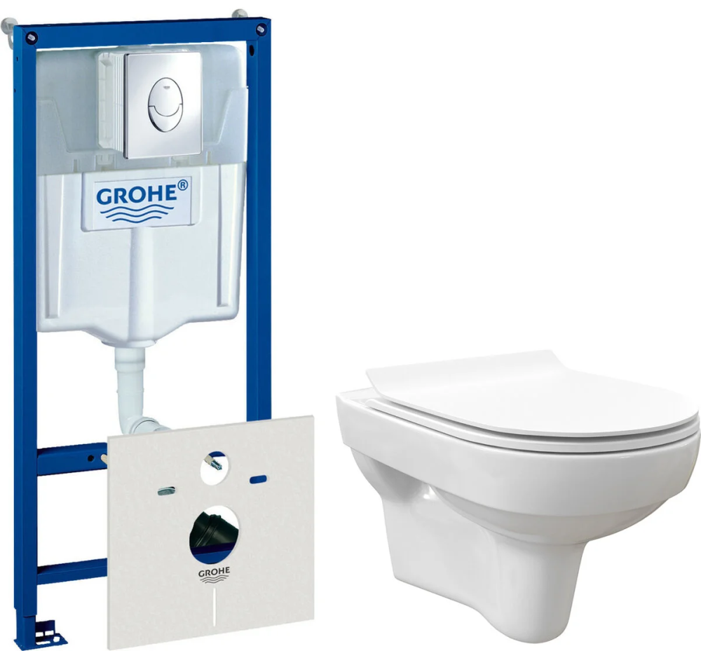 Инсталляция Grohe Rapid SL 38750001 4 в 1 с унитазом Stworki Хельсинки 38750001/63429 Clean On DPL EO slim 63429, крышка микролифт, клавиша хром