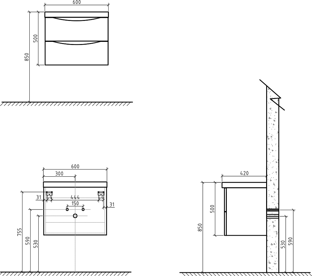 Тумба для комплекта BelBagno Ancona-N 60 bianco lucido подвесная