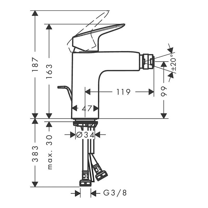 Смеситель для биде Hansgrohe Logis 71200670, черный матовый