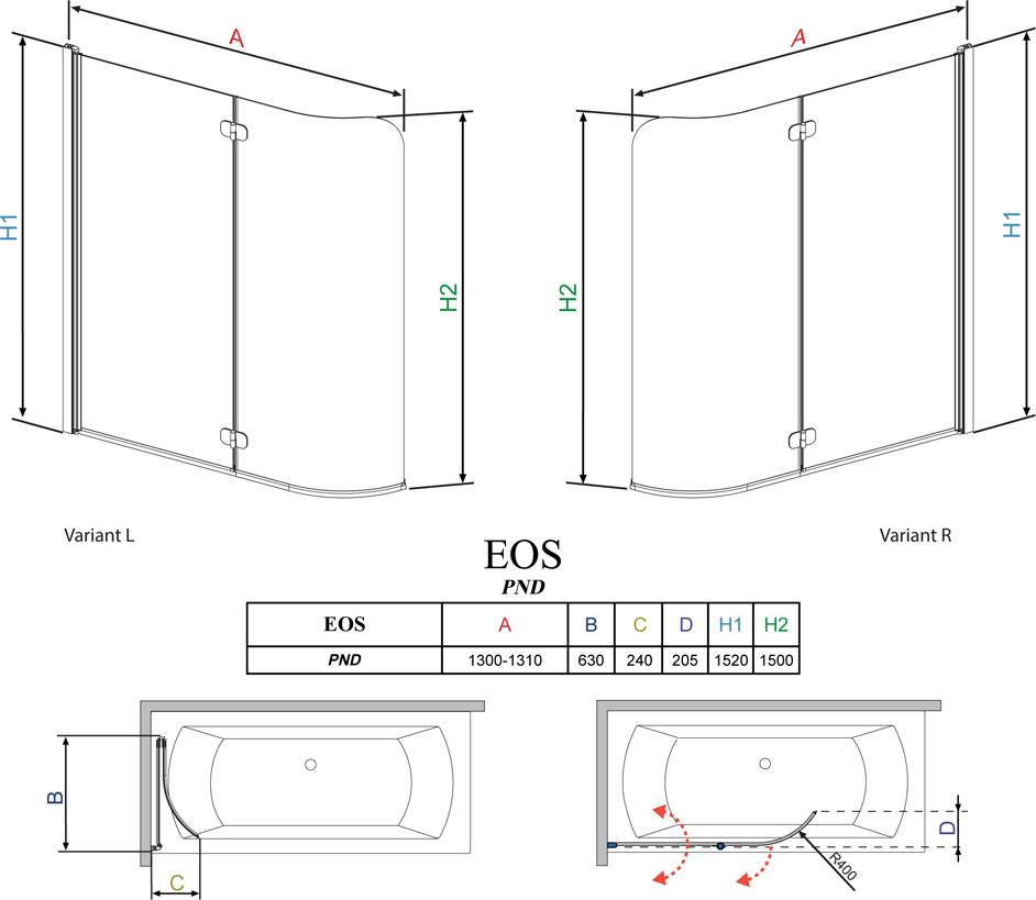 Шторка для ванной Radaway EOS PND 130 R