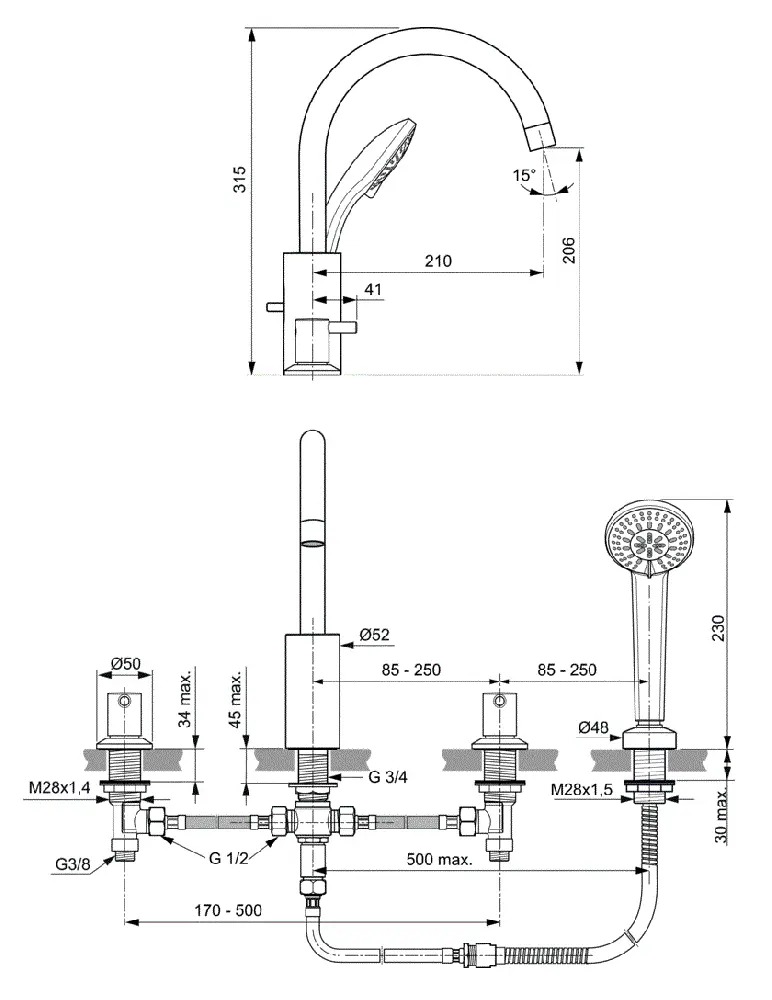 Смеситель для ванны с душем Ideal Standard Ceraline BC198AA хром