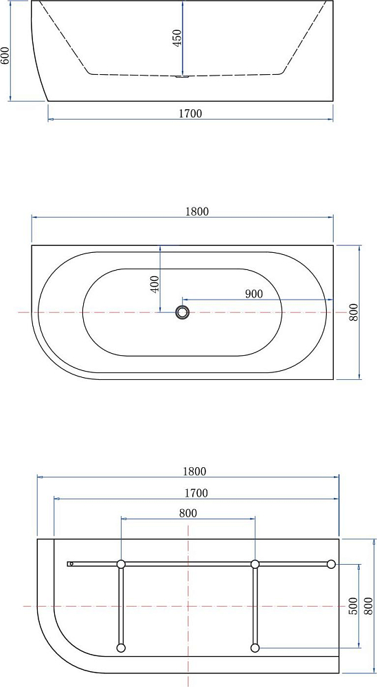 Акриловая ванна Aquanet Family Elegant B 180x80 3806-N-MW-MB правая, белый матовый/черный матовый