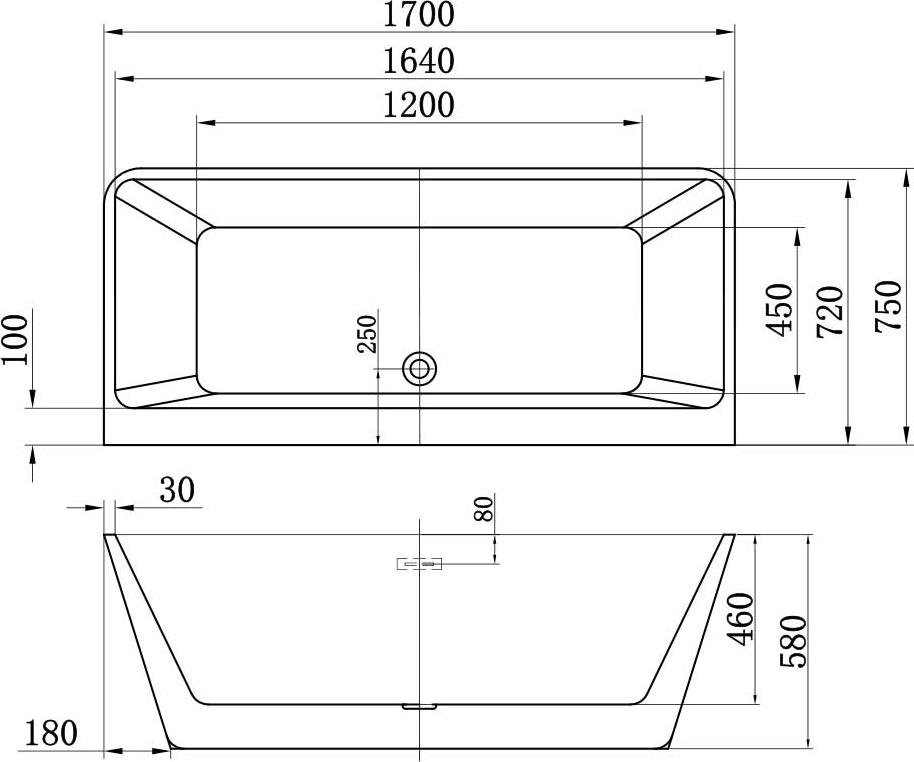 Акриловая ванна Vincea VBT-105, слив-перелив в комплекте, белая