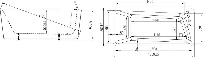 Акриловая ванна Orans 175x80 609BR правая, белый