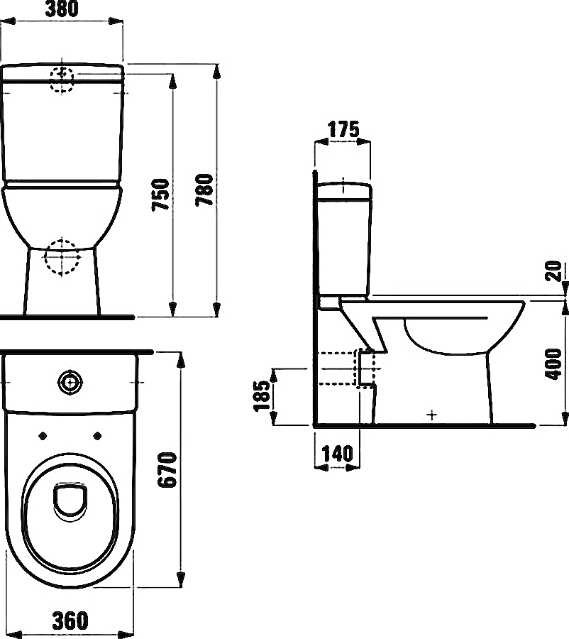 Унитаз-компакт Laufen Pro 8.2495.6.000.000.1 с бачком 8.2695.3.000.291.1 нижним подводом воды