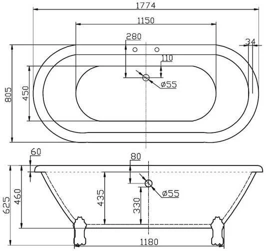 Акриловая ванна BelBagno BB21/BB04-SUP/BB-LEG-LION-ORO белый