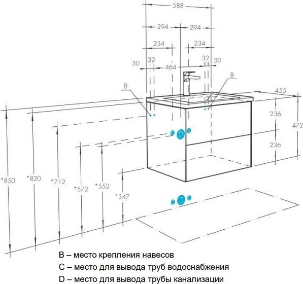 Тумба с раковиной Aquaton Сохо 60 1A2580K2AJ010, белый глянец