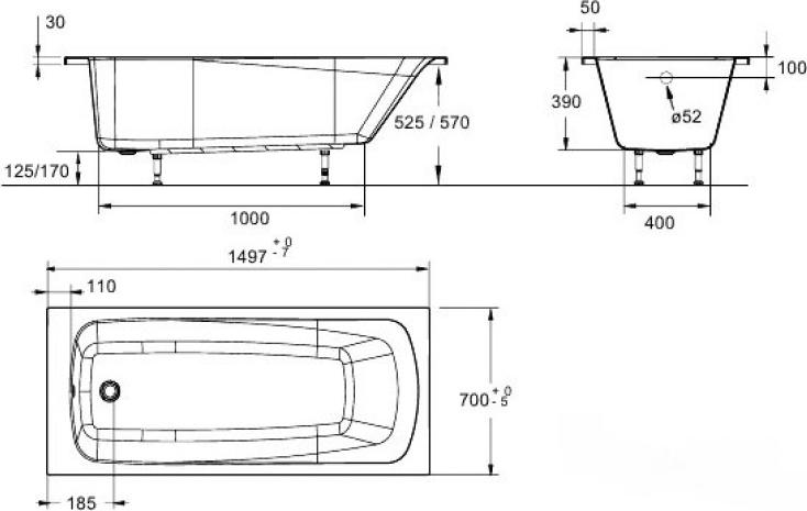 Акриловая ванна Jacob Delafon Odeon Up 150х70 E6D026-00