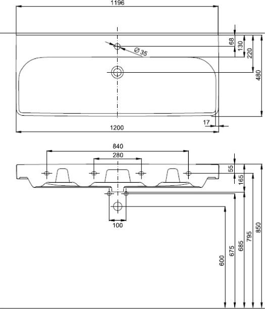 Раковина 120 см IFO Grandy RP211120100