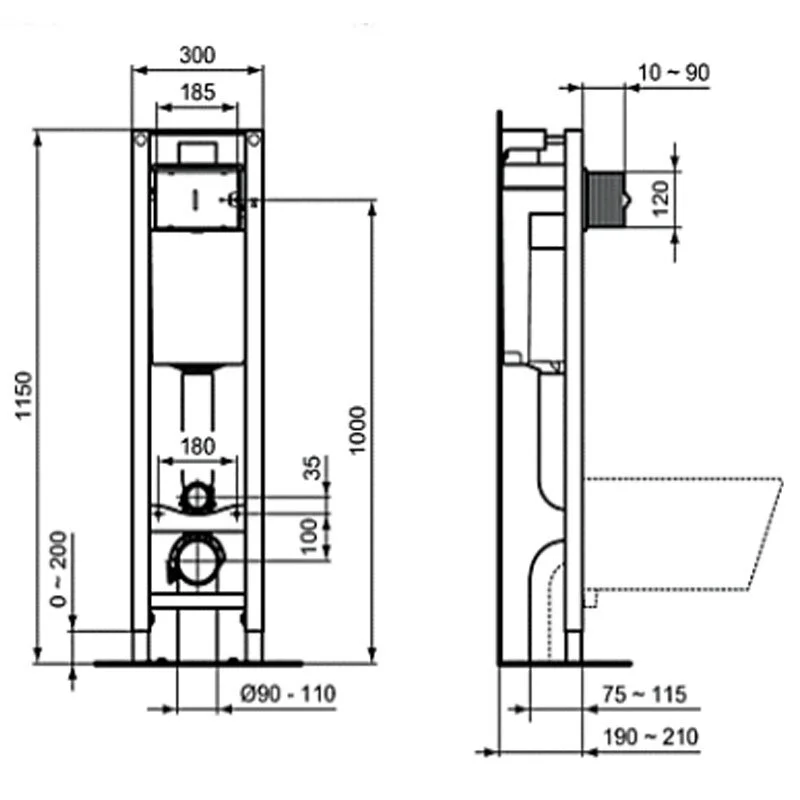 Инсталляция Ideal Standard Prosys E2332AC Eco Frame M с белой механической клавишей смыва