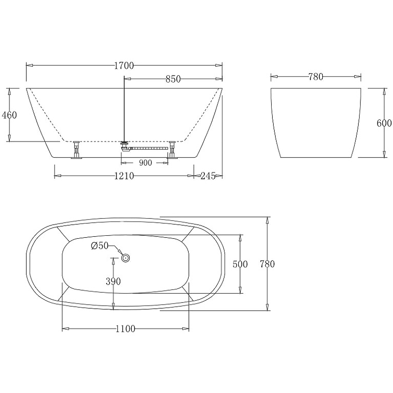 Акриловая ванна BelBagno BB72-1700-W0 170x78, белый