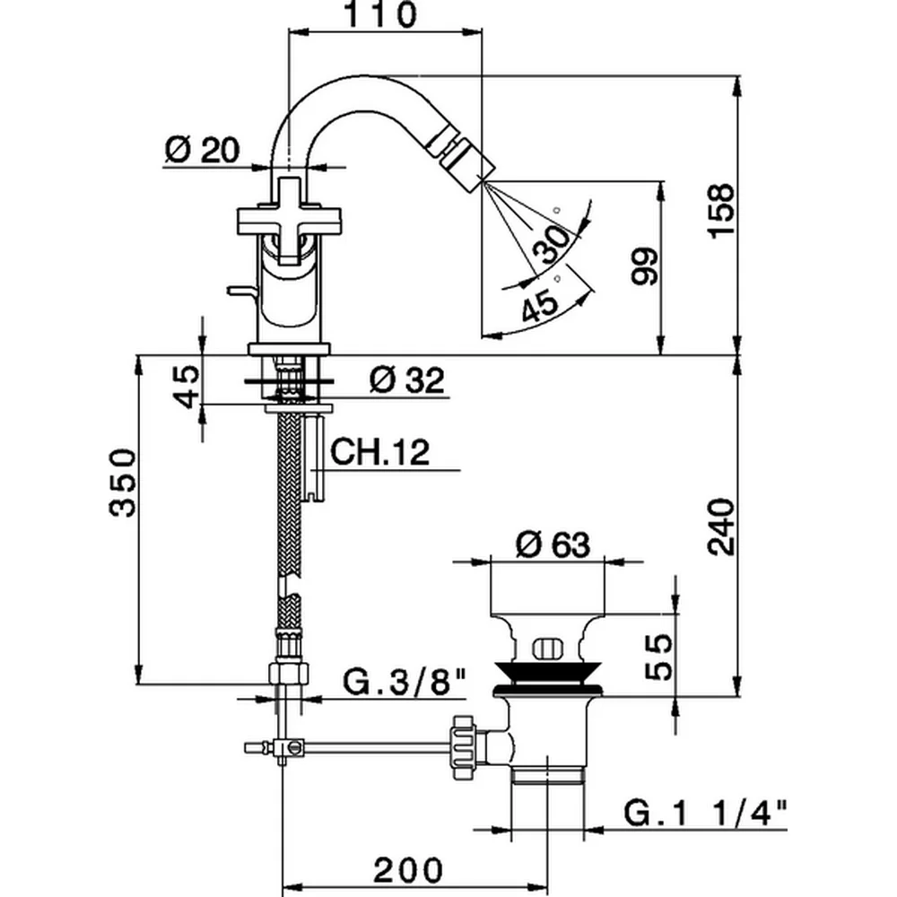 Смеситель для биде Cisal Barcelona Quad BQ00155021 хром