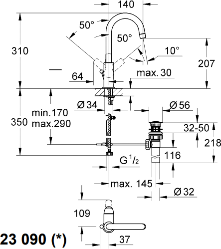 Смеситель для раковины Grohe BauCurve 23090000