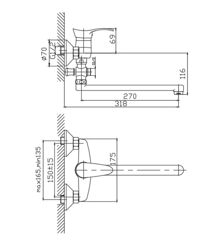 Смеситель для ванны с душем Cron CN14 CN2114 хром