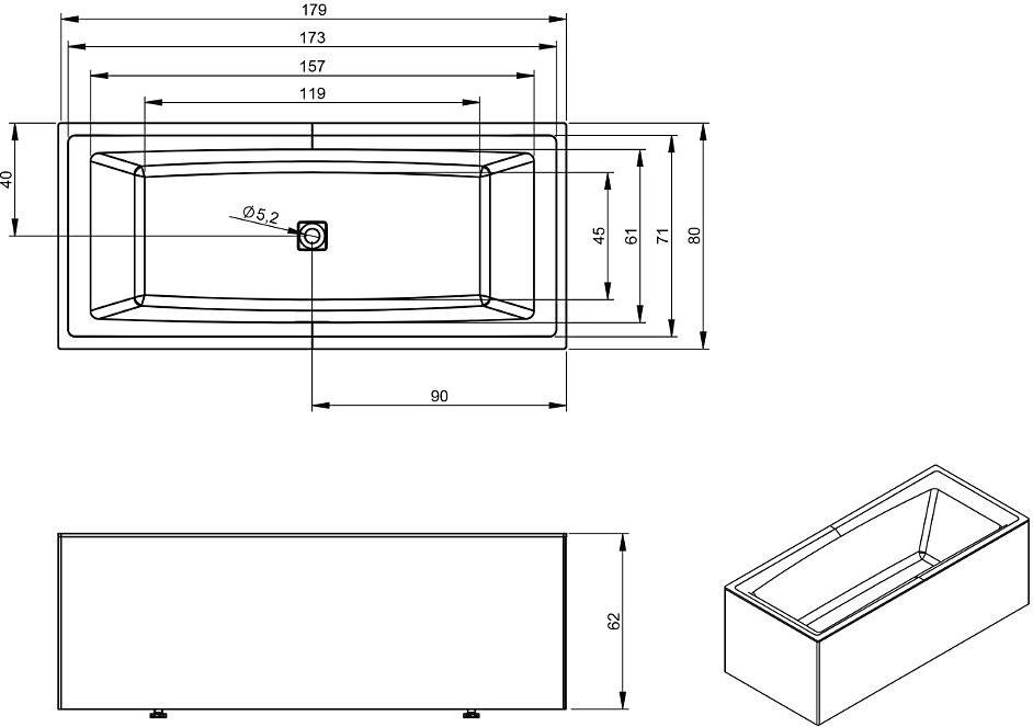 Акриловая ванна Riho Still Square Elite 180x80 B099031005 L