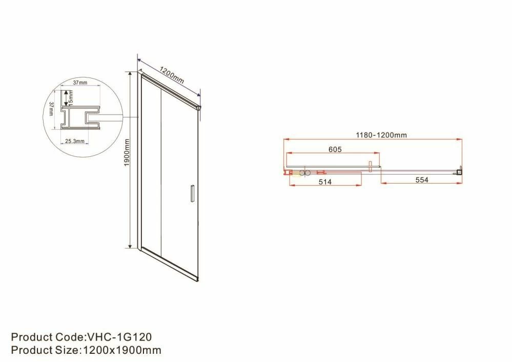 Душевая дверь Vincea Garda VHC-1G120CLB 120 см, профиль черный, стекло прозрачное