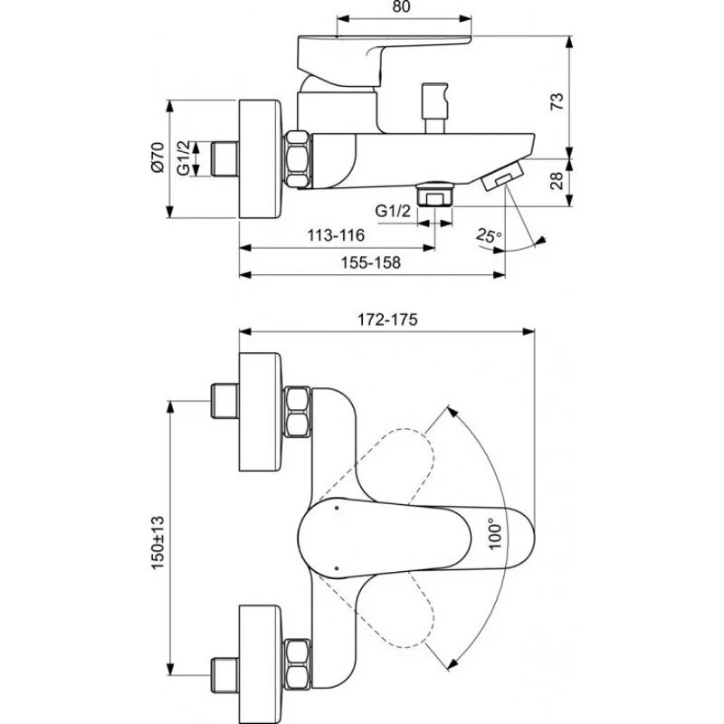 Смеситель для ванны с душем Ideal Standard Cerafine BC500XG черный