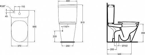 Унитаз-компакт Ideal Standard Tonic W710301 с бачком K403501 подвод снизу бачка