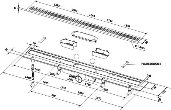 Душевой лоток PlastBrno Design 3 75 см SZA3750 с решеткой, хром