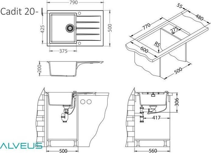Кухонная мойка Alveus Cadit 20 Granital 1132025 concrete