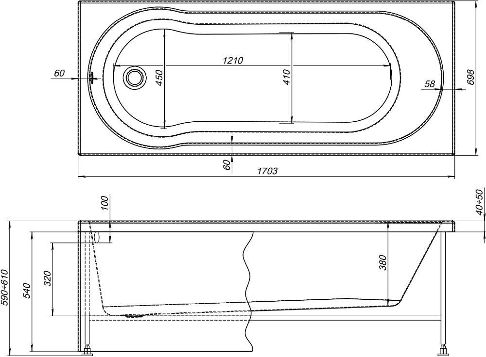 Комплект Акриловая ванна STWORKI Хельсинки 170x70 см, с каркасом + Гарнитур Вестфолл WH627-MB черный матовый