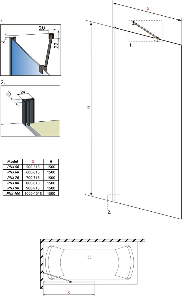 Шторка для ванной Radaway Idea Black PNJ II 80 10001080-54-01