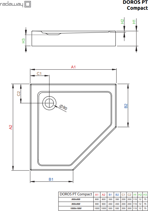 Поддон для душа 90х90 см Radaway Doros PT Compact SDRPTP9090-05