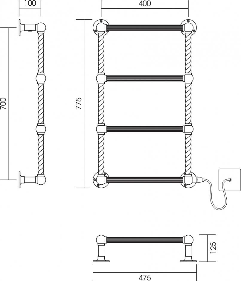 Полотенцесушитель электрический Vogue Colonnade CL004A E 775x475/AC012 75-400W Chrome с регулятором напряжения