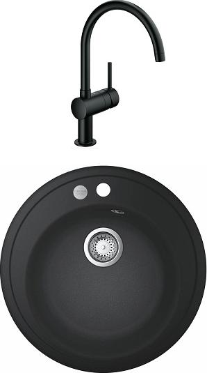 Комплект кухонная мойка Grohe K200 31656AP0 черный + смеситель Grohe Minta 32917KS0