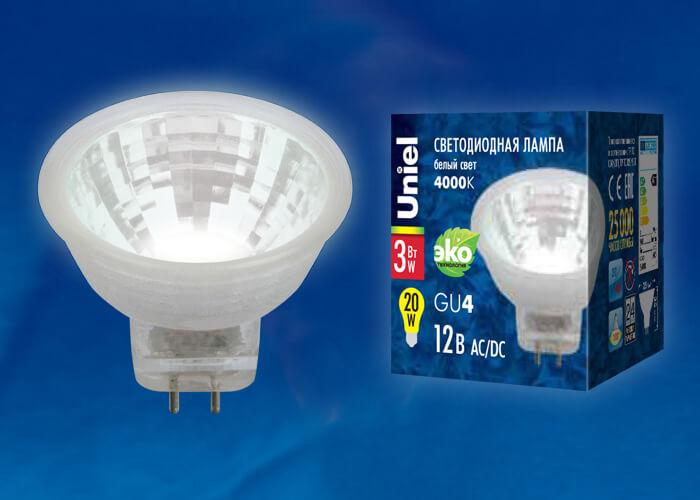 Лампа светодиодная Uniel GU4 3W 4000K прозрачная LED-MR11-3W/NW/GU4 GLZ21TR UL-00001701