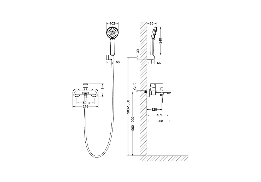 Смеситель для ванны с душем Aquatek Лира AQ1449CR хром