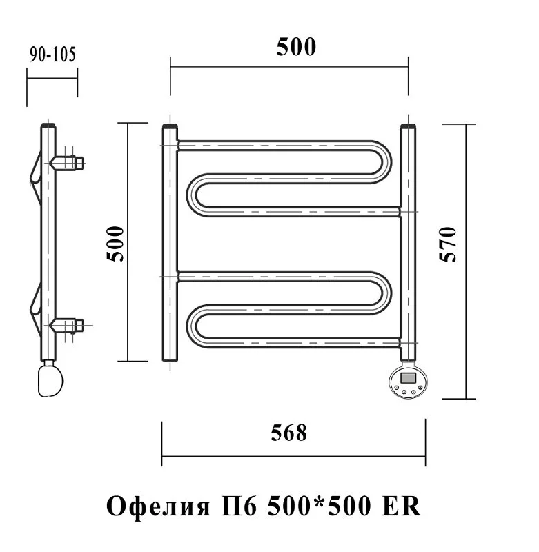 Полотенцесушитель электрический Domoterm Офелия Офелия П6 500*500 EL хром