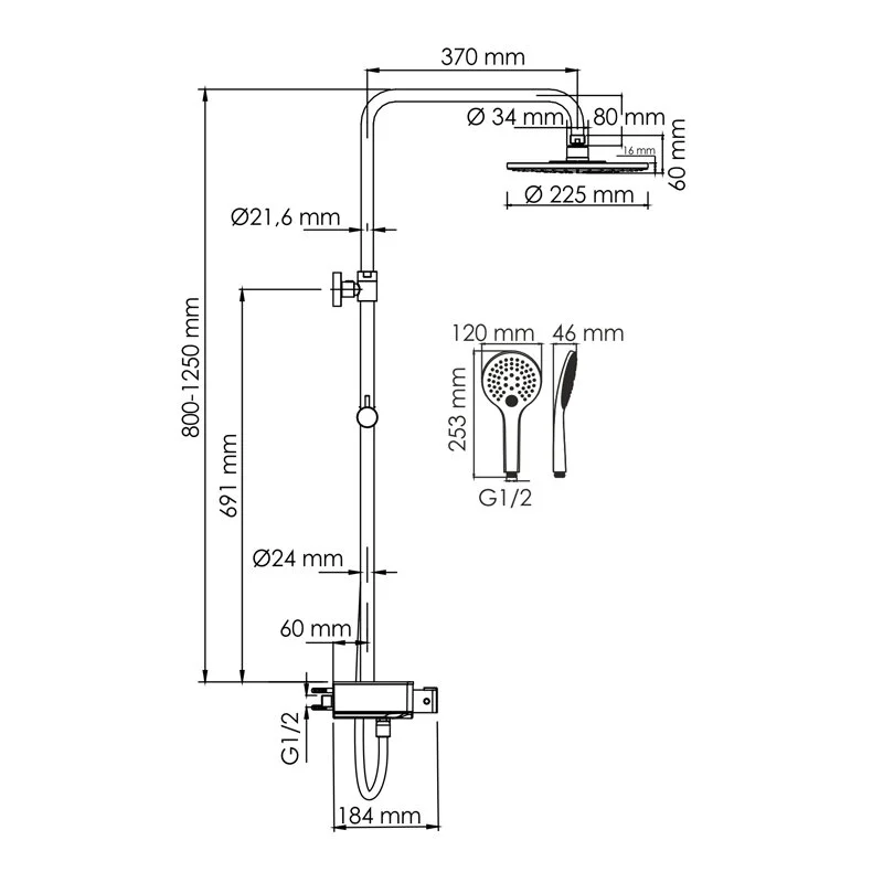 Душевая система WasserKRAFT серия A A113.067.155.CH Thermo хром, белый