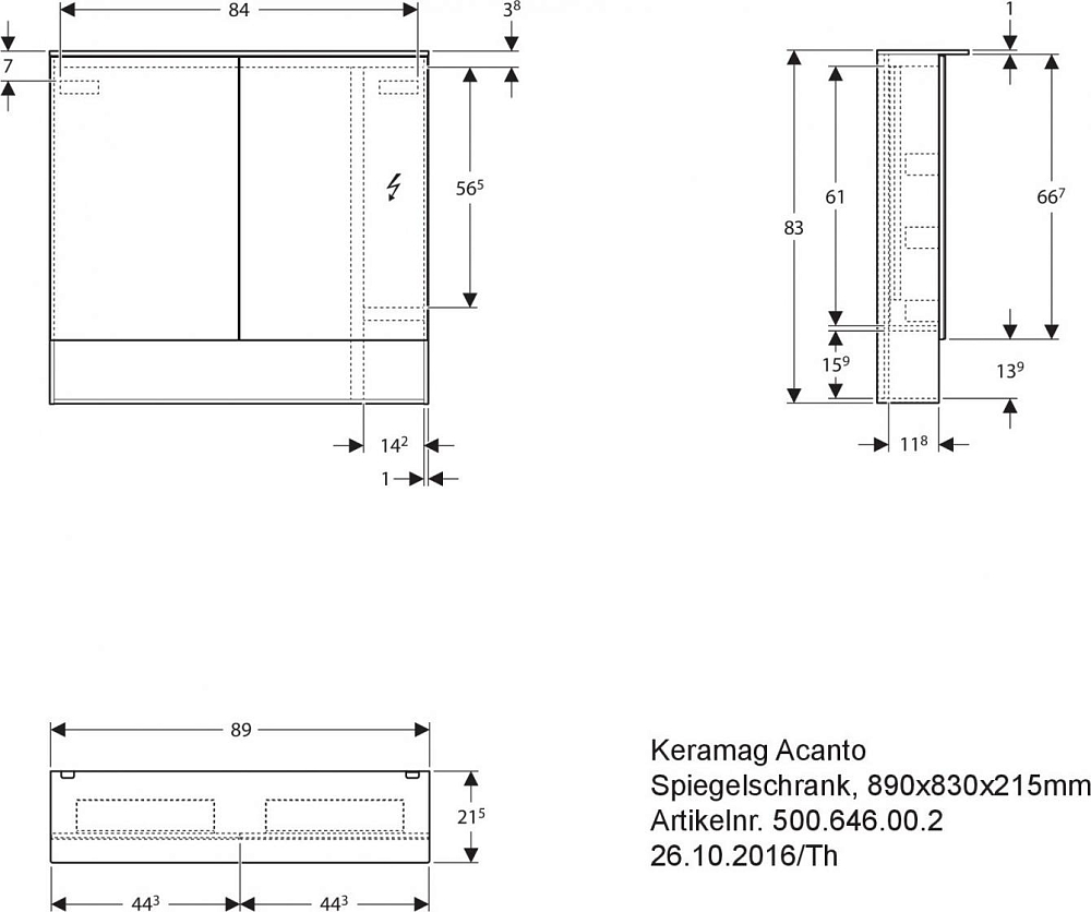 Шкаф зеркальный Geberit Acanto 500.646.00.2, дуб мистик