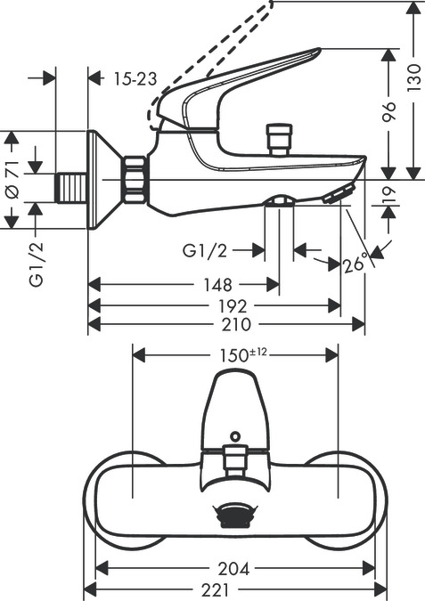 Смеситель для ванны Hansgrohe Novus 71040000, хром